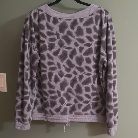Mexx Giraffe Print Cropped Banded Tie Bottom Boxy Oversized Sweatshirt Medium - Picture 3 of 4